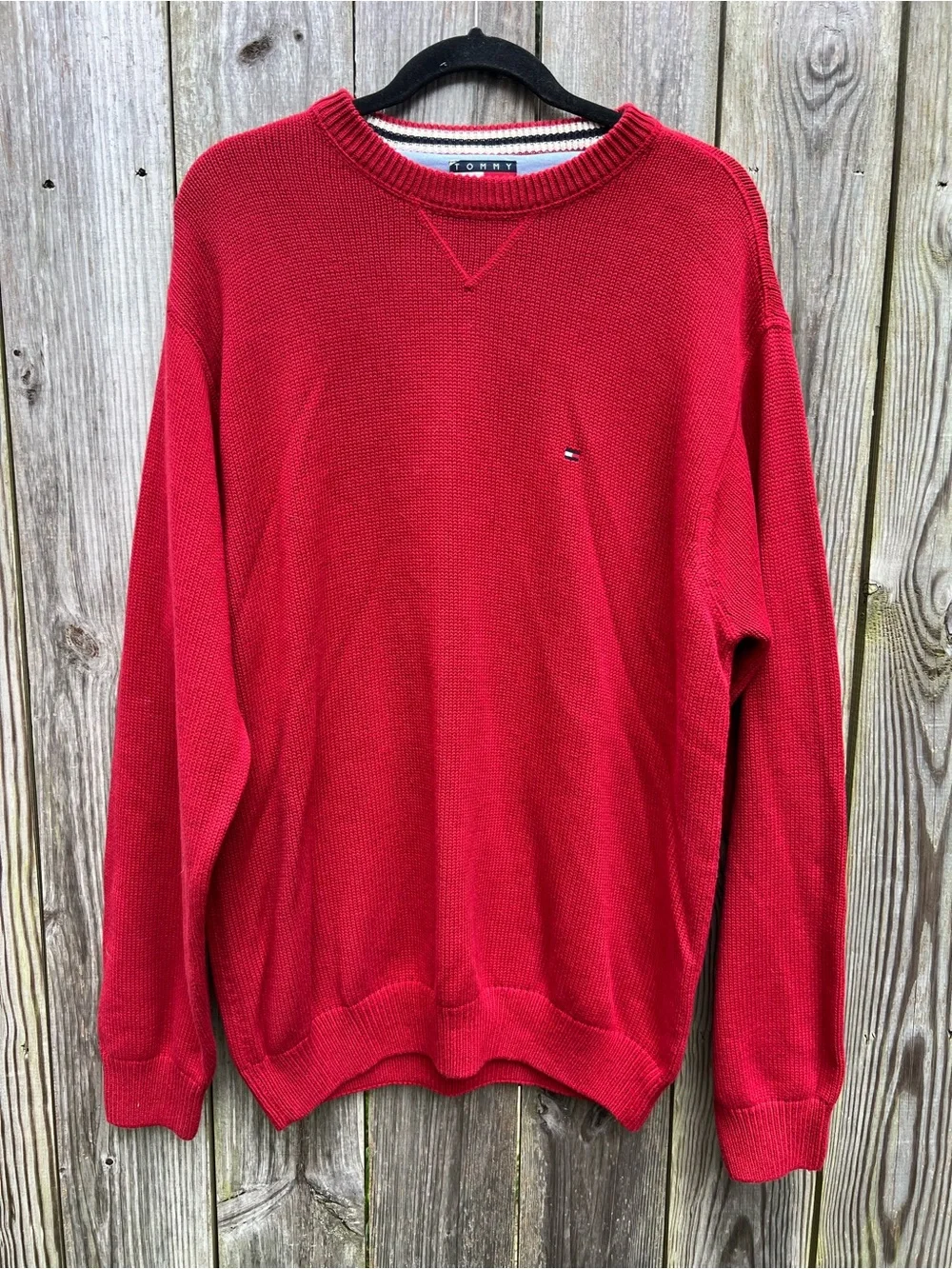 TOMMY HILFIGER Red Cotton Knit Crewneck Classic Sweater Mens Large
